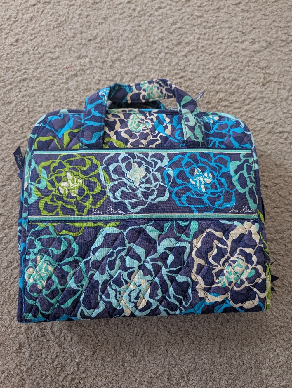 Vera Bradley Navy Blue & Teal Floral Quilted Travel Cosmetic Toiletry Bag